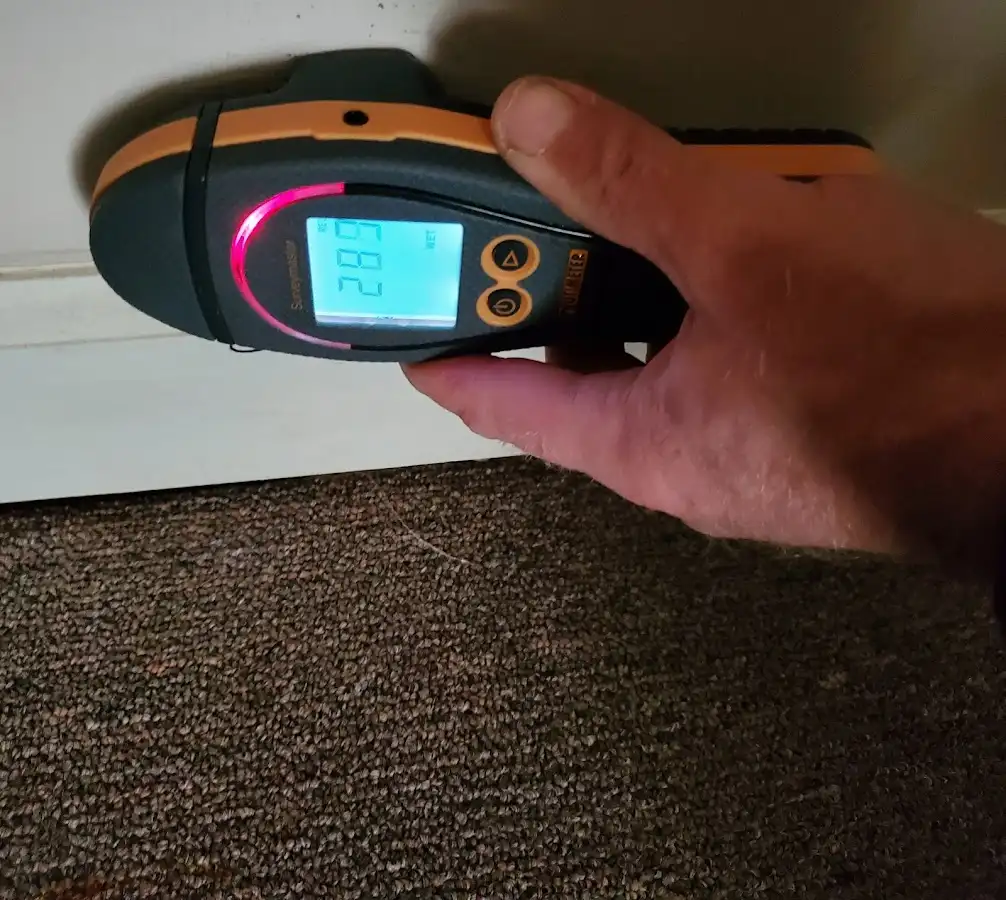 Moisture detection at baseboard during Burst Pipe Cleanup in Aubrey